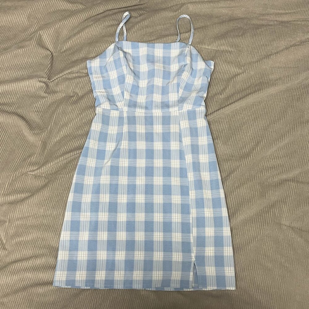 Blue and White Plaid Mini Dress, BP, Size XXS